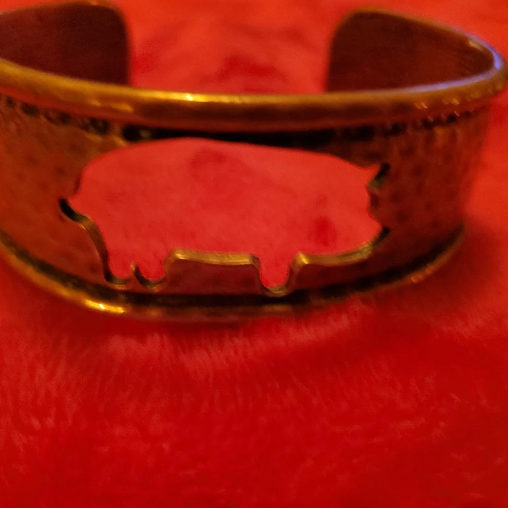 TWO (2) Copper Solid cuff bracelet native American theme / pig & sun Gorgeous! - Picture 3 of 5